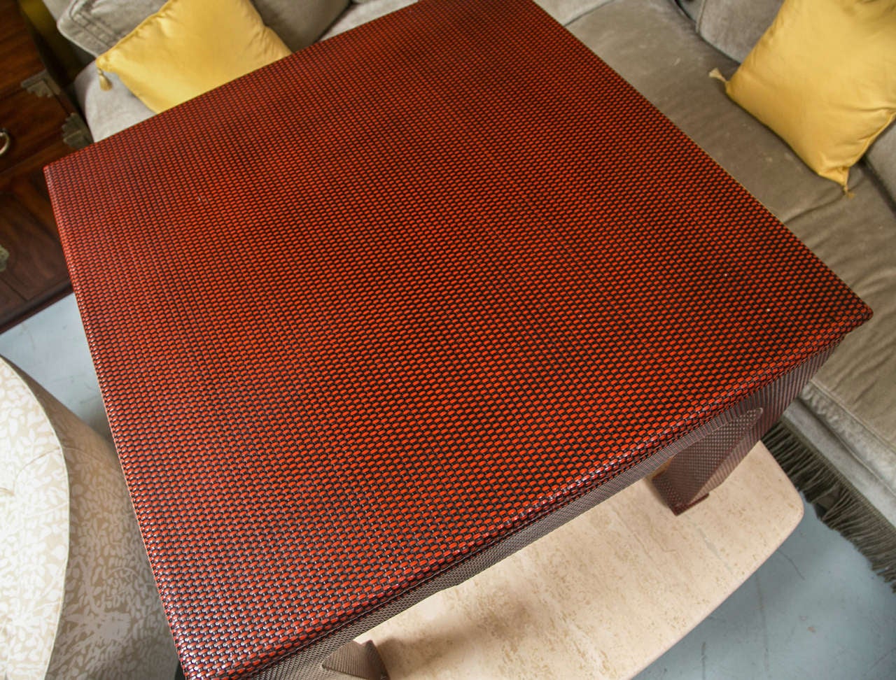 Mid-20th Century Harrison Van Horn Red  Lacquered Rattan Games Table