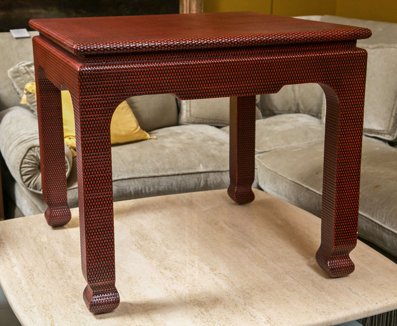 Harrison Van Horn east/west collection ren lacquered rattan games table. Los Angeles California. This table can easily be used as an eating table or end table.