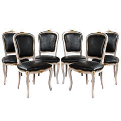 Set of Six Paint-Decorated Leather Dining / Side Chairs