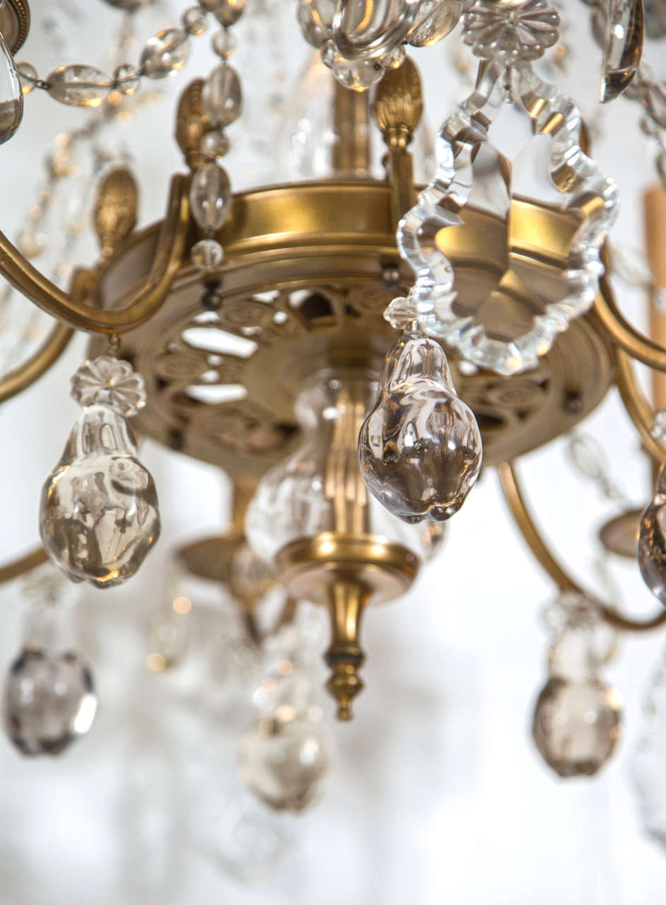 French A Finely Cast Bronze and Crystal Eight Arm Chandelier  For Sale