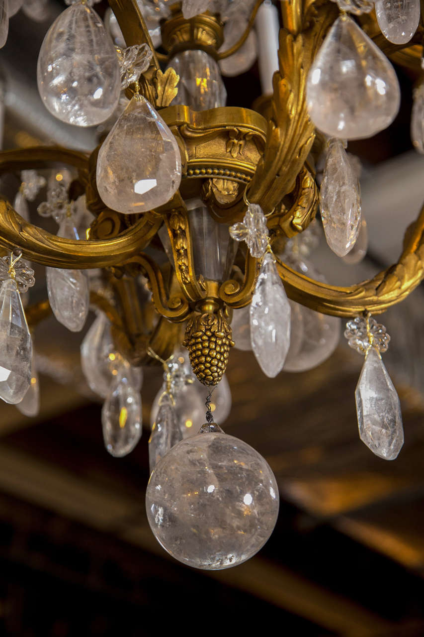 French 19th Century Rock Crystal and Bronze Chandelier