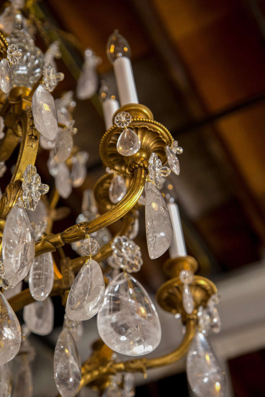 19th Century Rock Crystal and Bronze Chandelier In Good Condition In Stamford, CT
