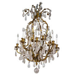 19th Century Rock Crystal and Bronze Chandelier