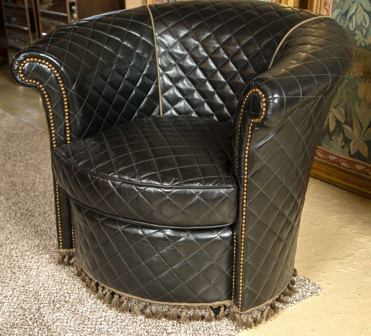 Hollywood Regency A Group of Four Coco Chanel Styled Barrel Back Leather Chairs