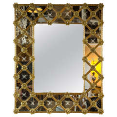 Venetian Etched Glass and Colored Wall Mirror