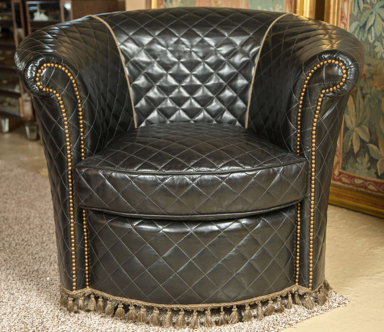 A Group of Four Coco Chanel Styled Barrel Back Leather Chairs at 1stdibs