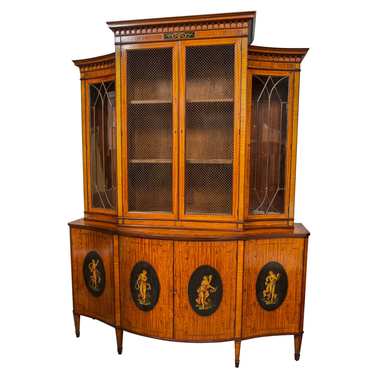 Edwardian Adams Style Paint Decorated Bookcase For Sale at 1stdibs