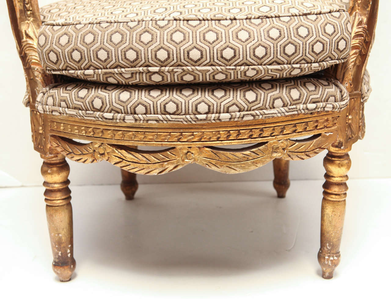 Gold Gilt Louis XVI Roundback Armchair In Good Condition For Sale In South Pasadena, CA