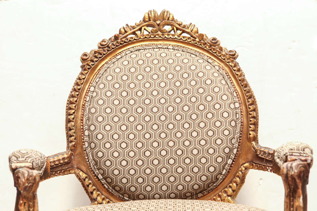 Mid-20th Century Gold Gilt Louis XVI Roundback Armchair For Sale