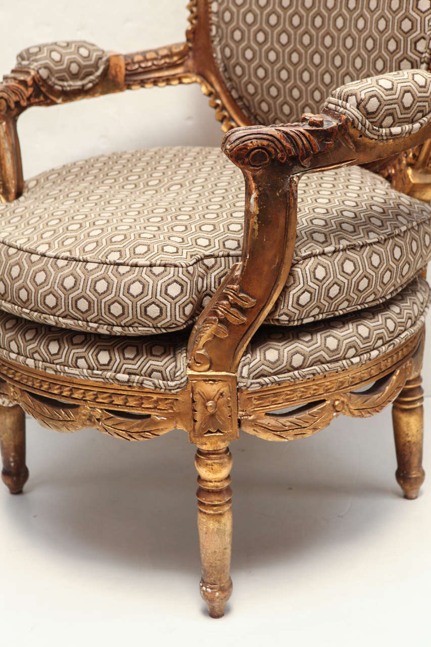 Gold Gilt Louis XVI Roundback Armchair For Sale 1