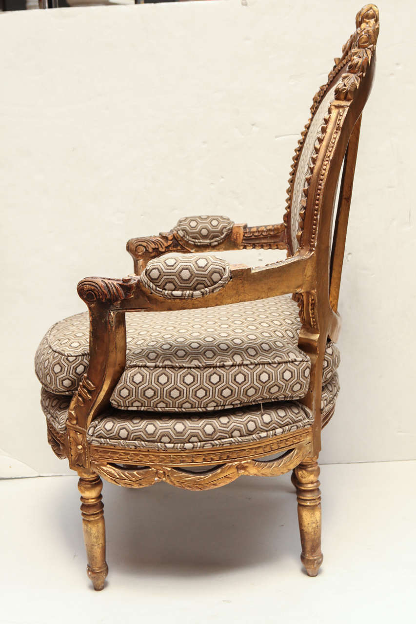Gold Gilt Louis XVI Roundback Armchair For Sale 3