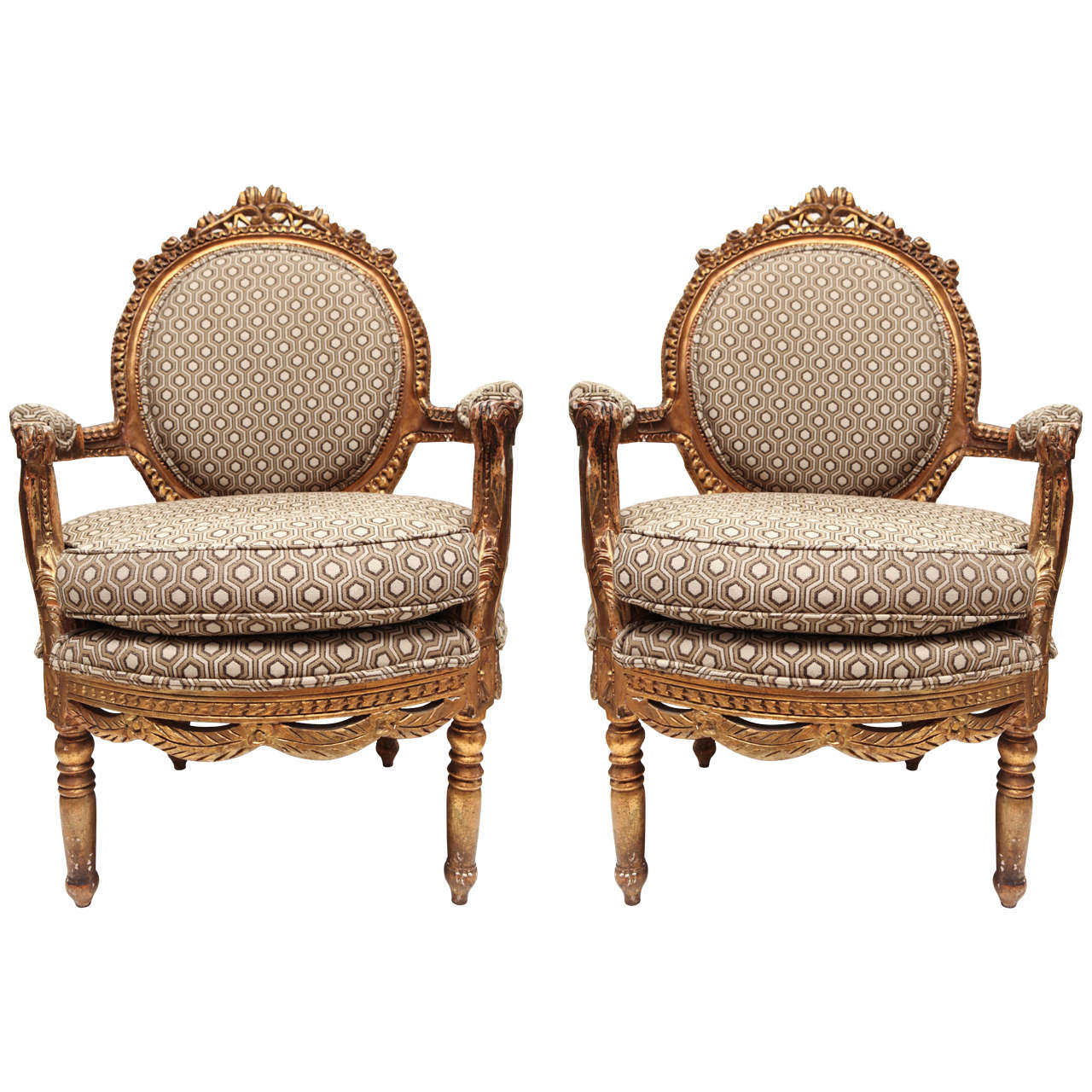 Gold Gilt Louis XVI Roundback Armchair For Sale