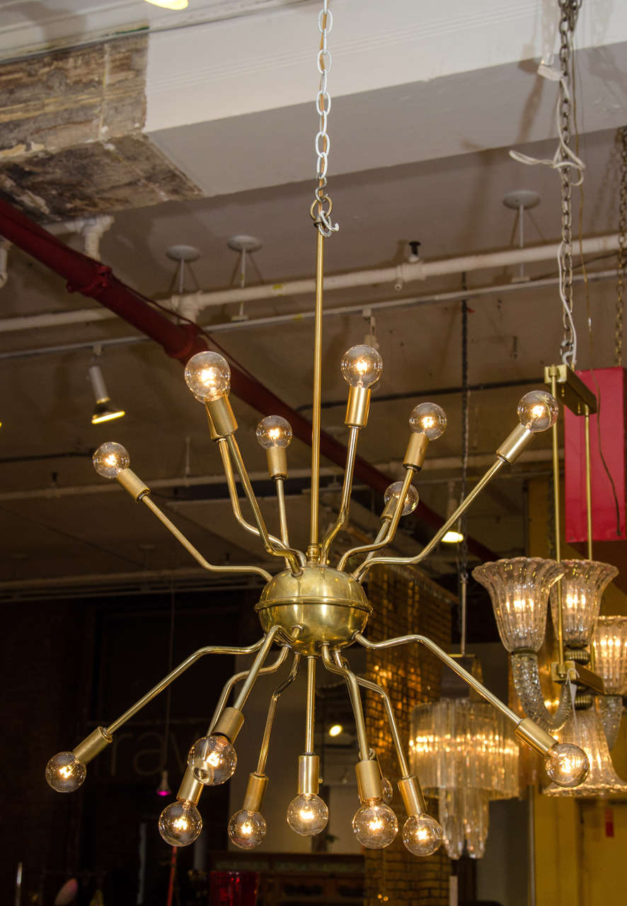 Italian Brass Spider Sputnik Chandelier Pendant For Sale 1