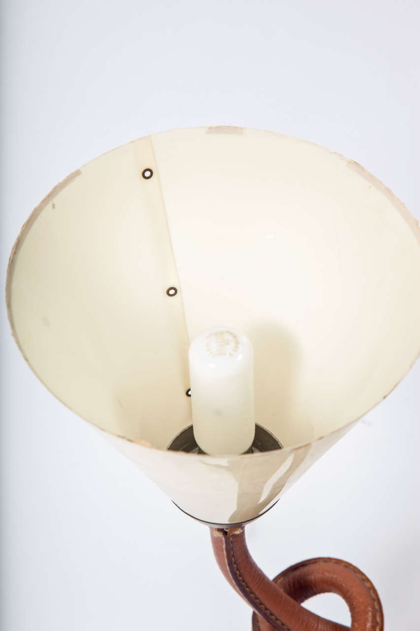 Leather Pretzel Table Lamp by Jacques Adnet In Excellent Condition In New York, NY