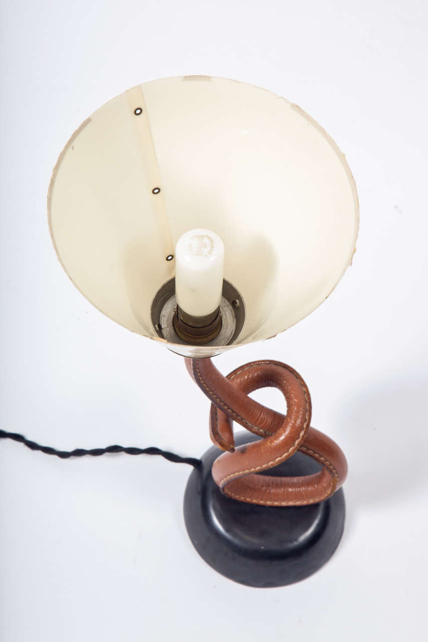 Leather Pretzel Table Lamp by Jacques Adnet 1