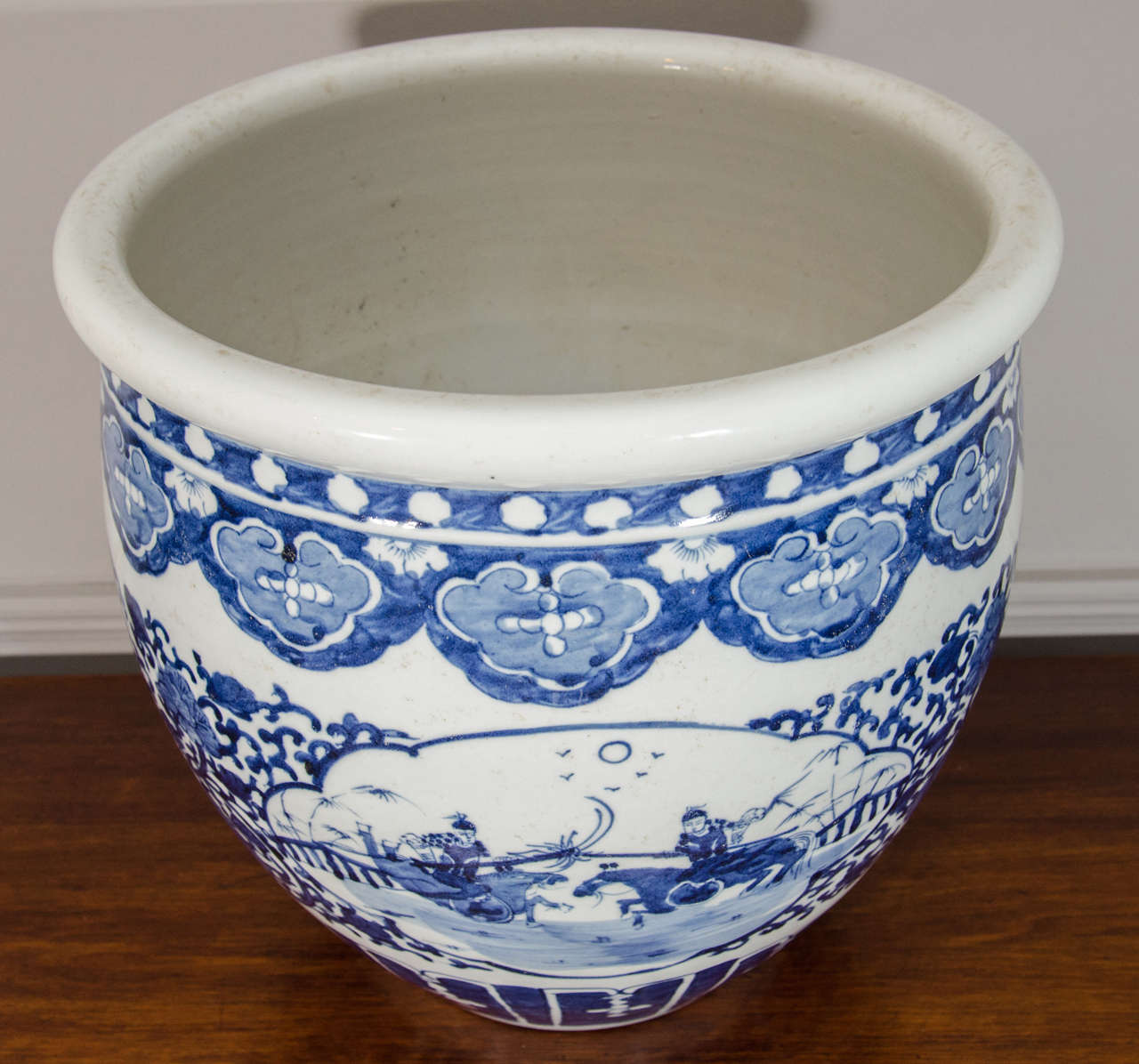Qing Pair of Chinese Blue and White Porcelain Fish Bowl Planters