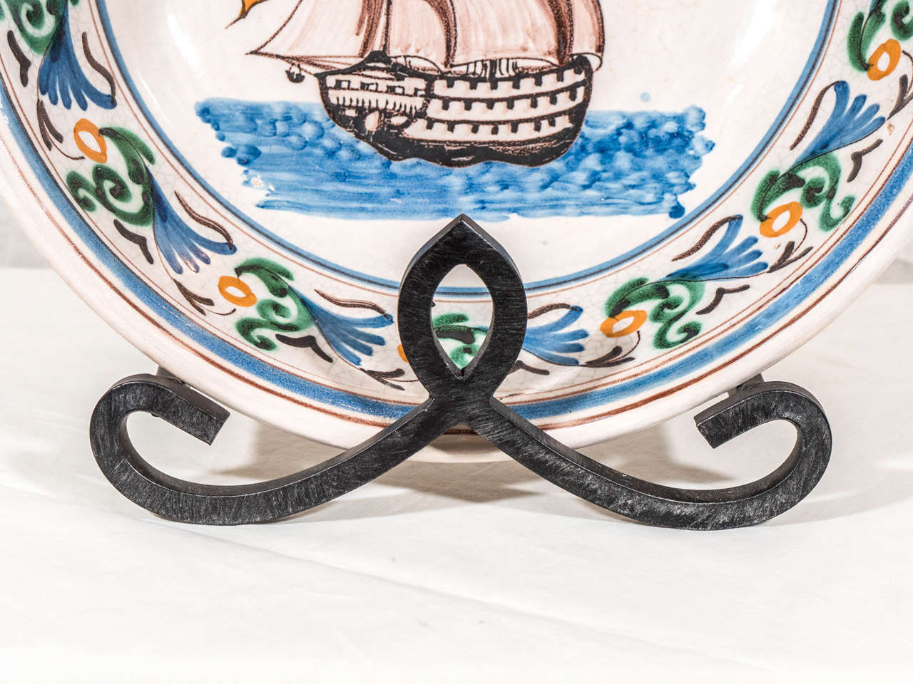 Antique French Faience Bowl with a Sailing Ship Made circa 1860 In Excellent Condition In Katonah, NY