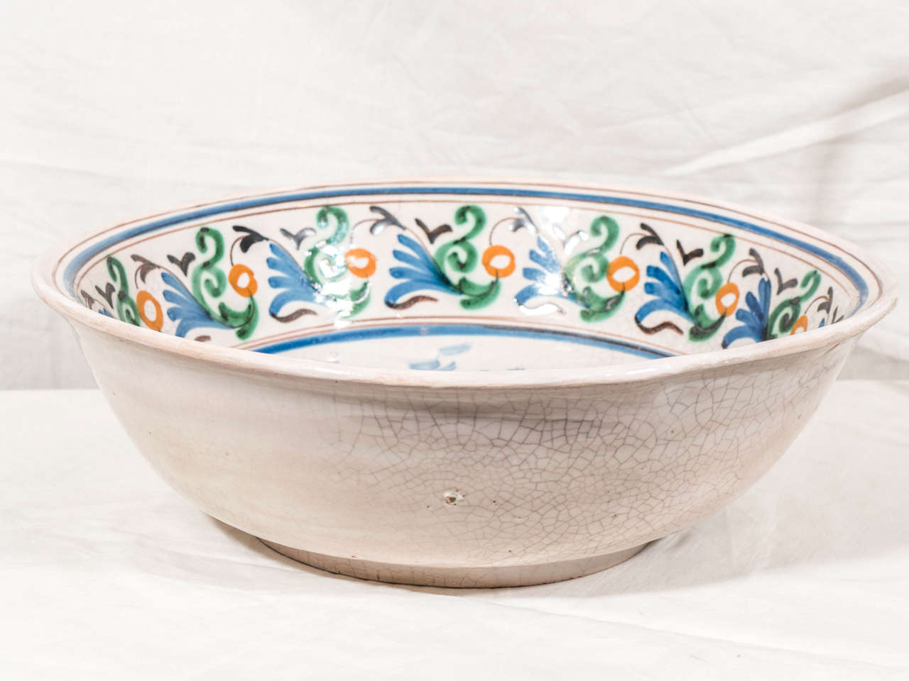 Glazed Antique French Faience Bowl with a Sailing Ship Made circa 1860