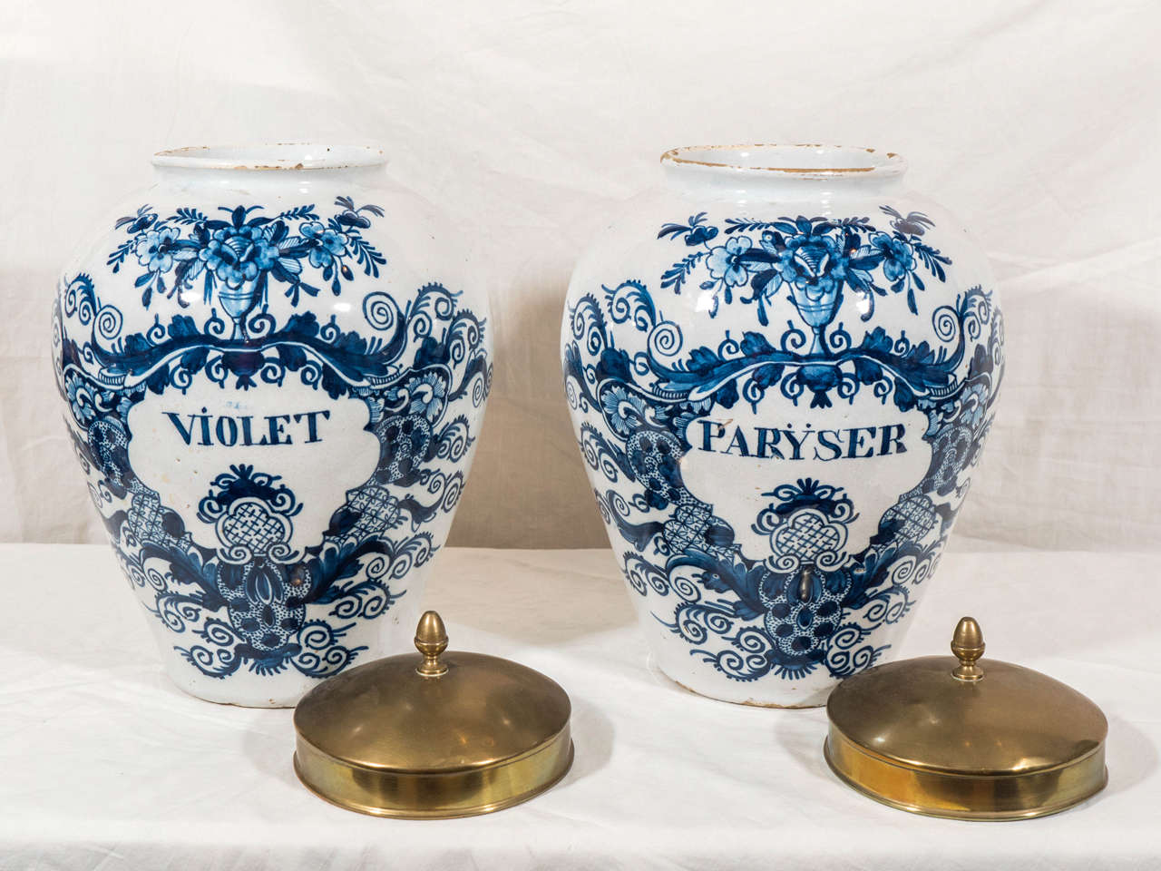 Pair of Blue and White Dutch Delft Tobacco Jars 1