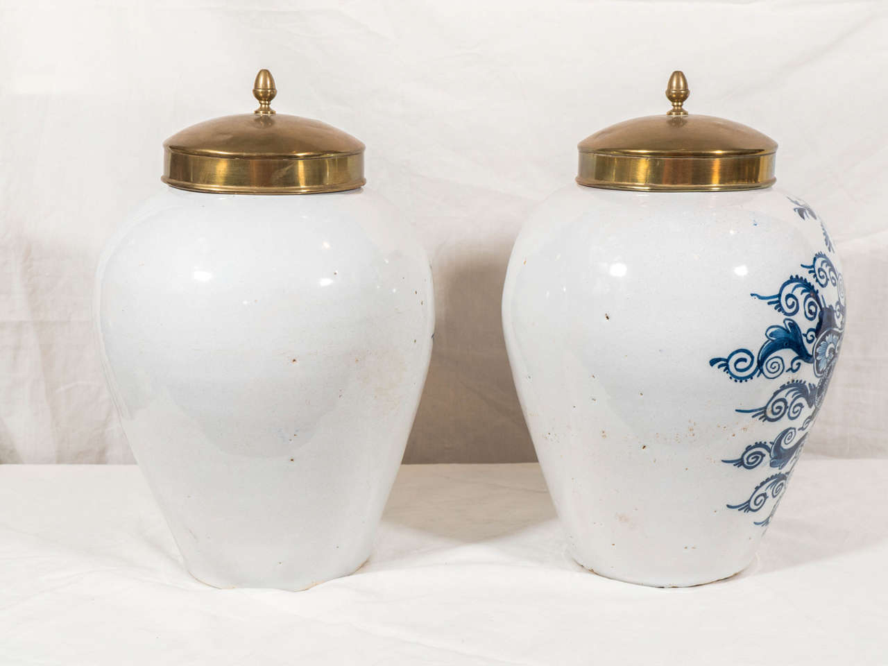 Pair of Blue and White Dutch Delft Tobacco Jars 2