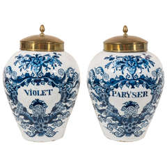 Pair of Blue and White Dutch Delft Tobacco Jars
