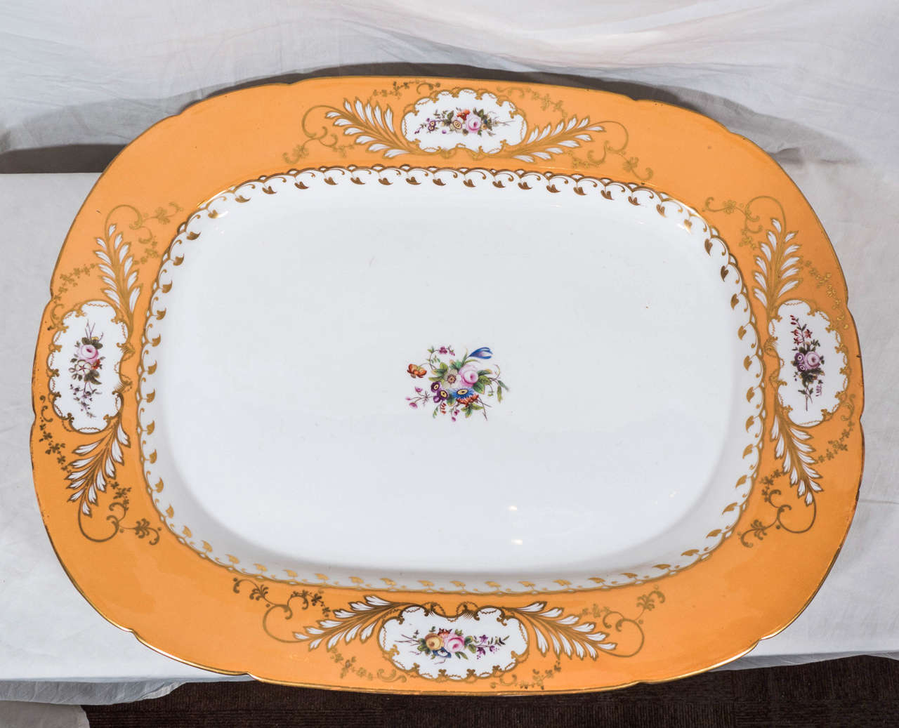 Exceptionally Large Antique Coalport Porcelain Platter with Broad Orange Border