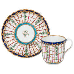 First Period Worcester Porcelain Hop Trellis Cup and Saucer