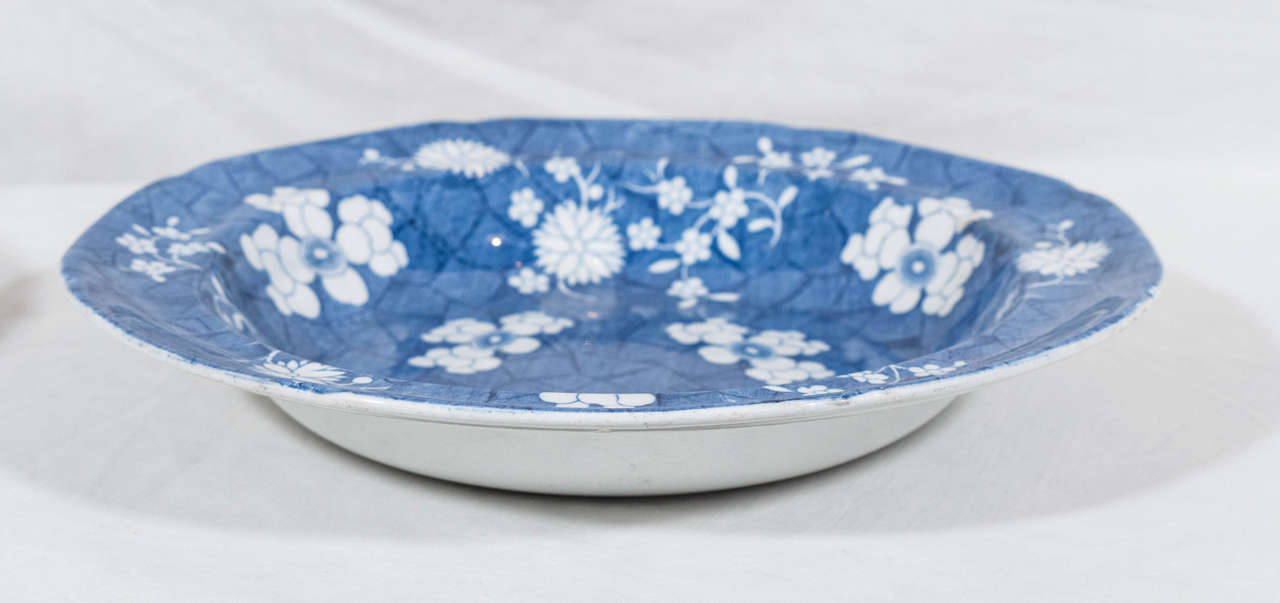 Early 19th Century Six Blue and White Deep Dishes Decorated with Hawthorne Blossoms