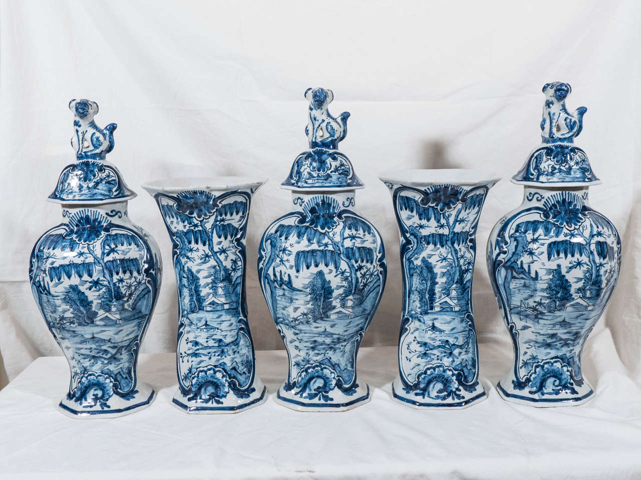 Five-Piece Blue and White Dutch Delft Garniture