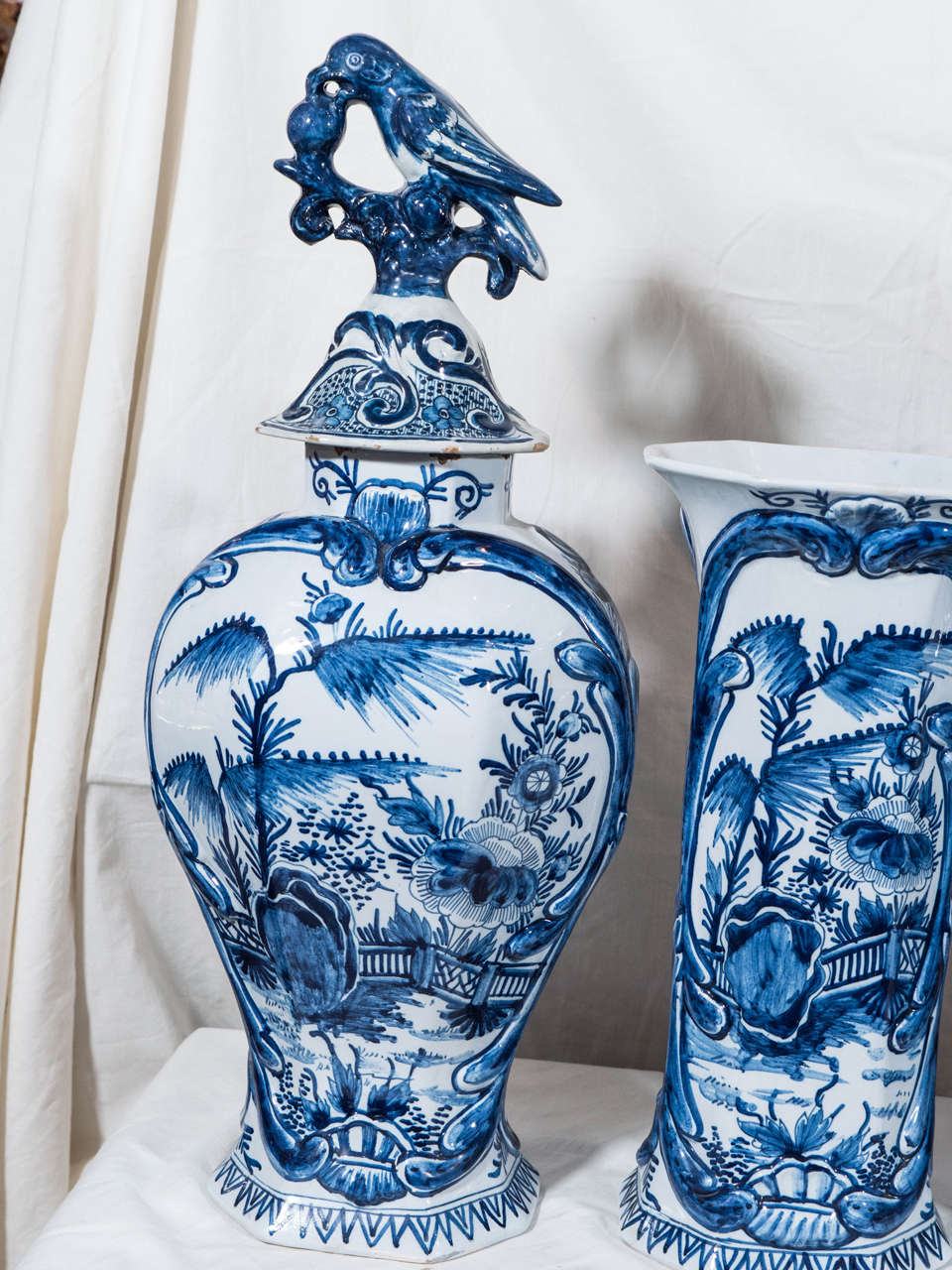 Dutch Delft Five-Piece Blue and White Garnitures 3