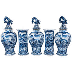 Dutch Delft Five-Piece Blue and White Garnitures