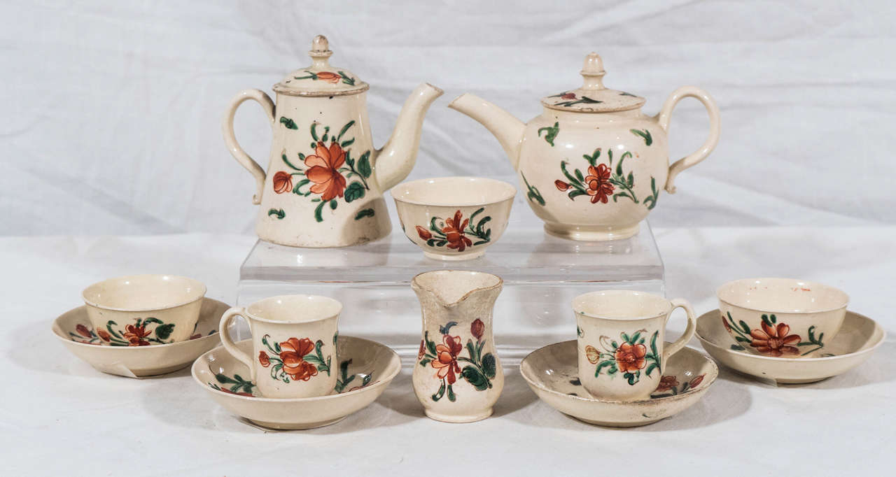 Glazed Rare 18th Century Creamware Miniature Tea Set