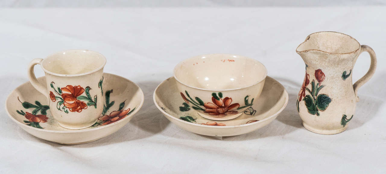 Rare 18th Century Creamware Miniature Tea Set In Excellent Condition In Katonah, NY