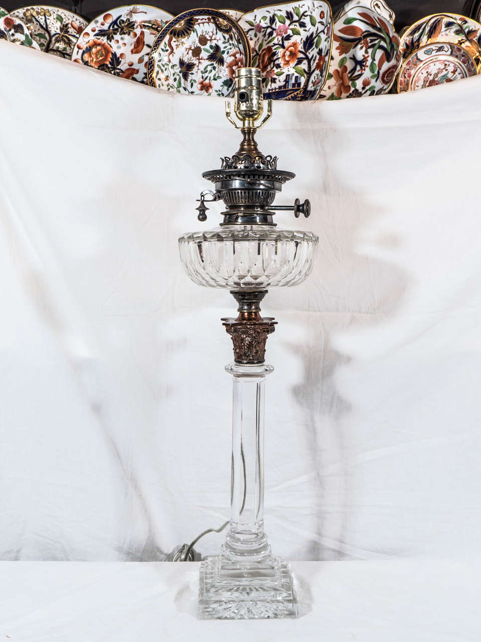 Pair of English CutGlass Crystal Oil Lamps For Sale at 1stdibs