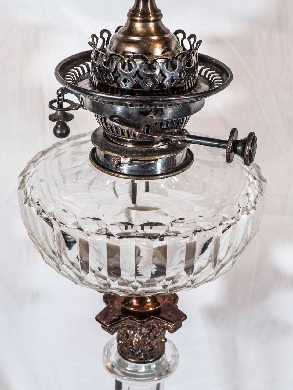 Pair of English CutGlass Crystal Oil Lamps For Sale at 1stdibs