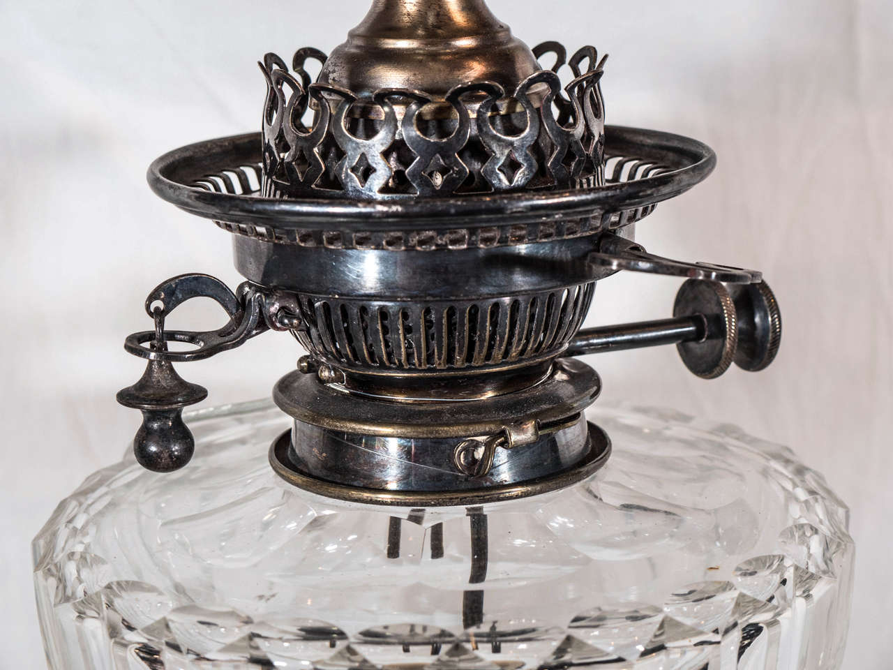 Pair of English CutGlass Crystal Oil Lamps For Sale at 1stdibs