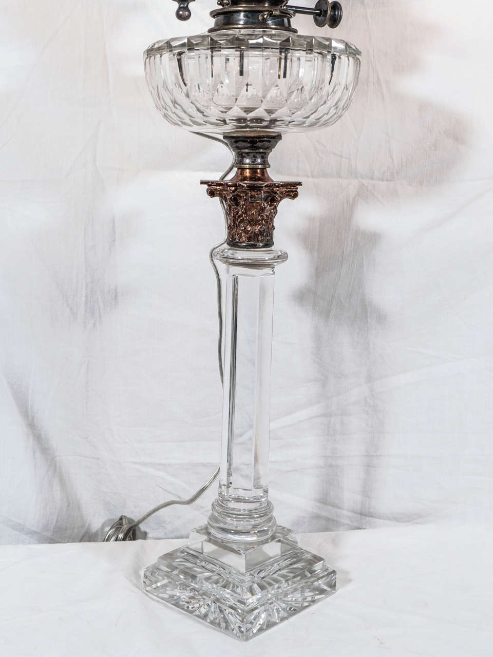 Pair of English CutGlass Crystal Oil Lamps For Sale at 1stdibs
