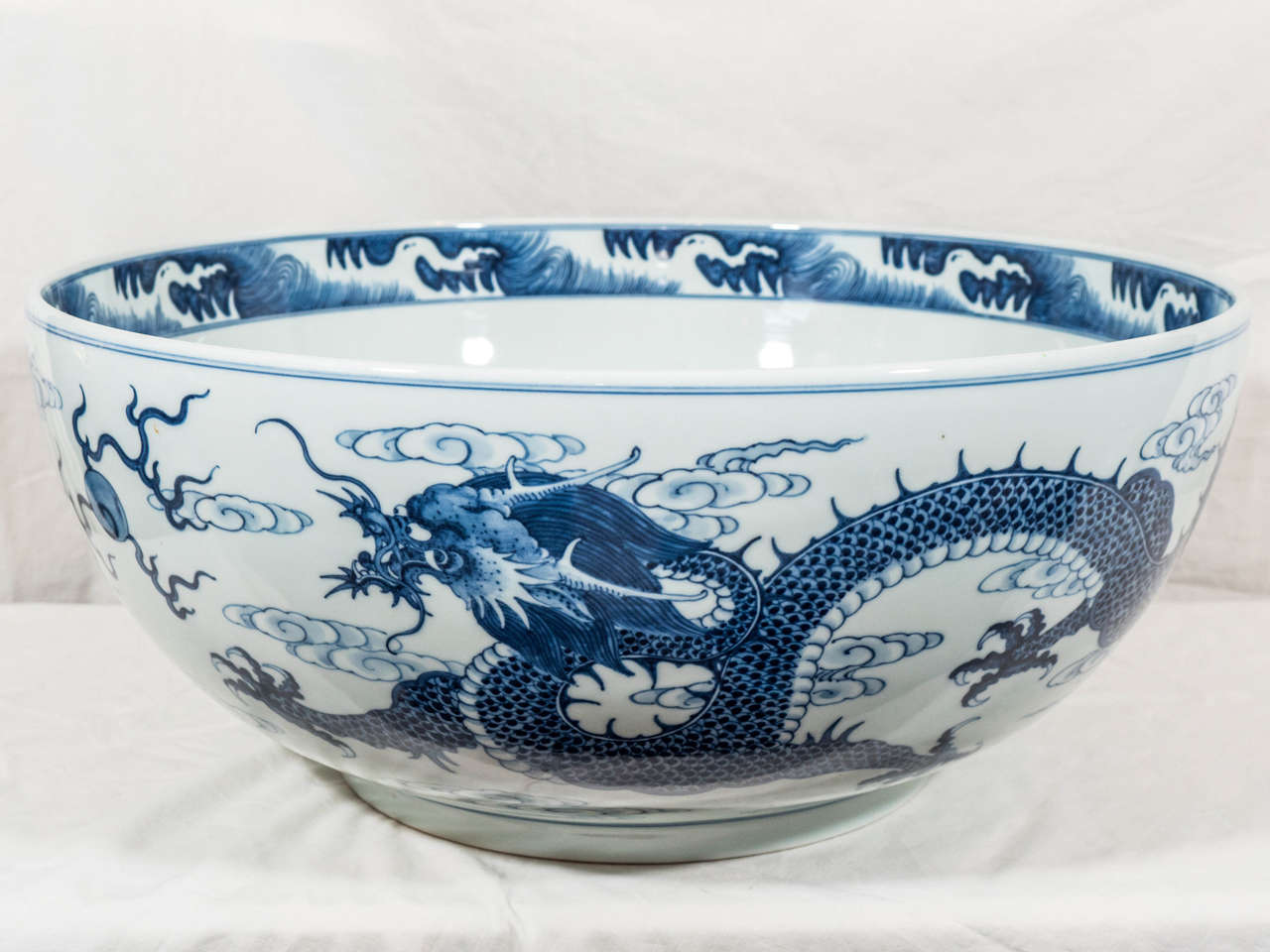 A Massive Blue and White Chinese Porcelain Dragon Bowl at 1stdibs