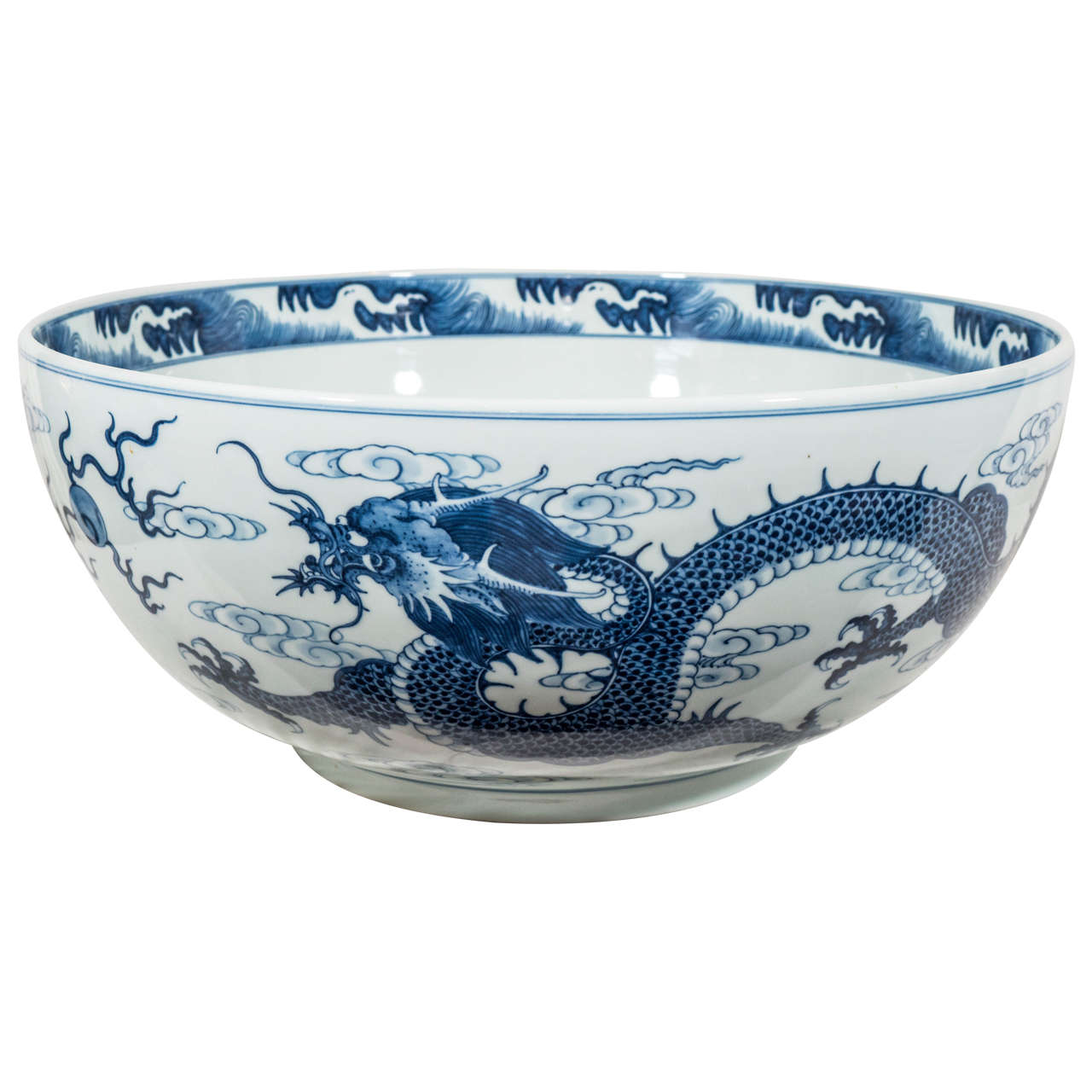 A Massive Blue and White Chinese Porcelain Dragon Bowl at 1stdibs