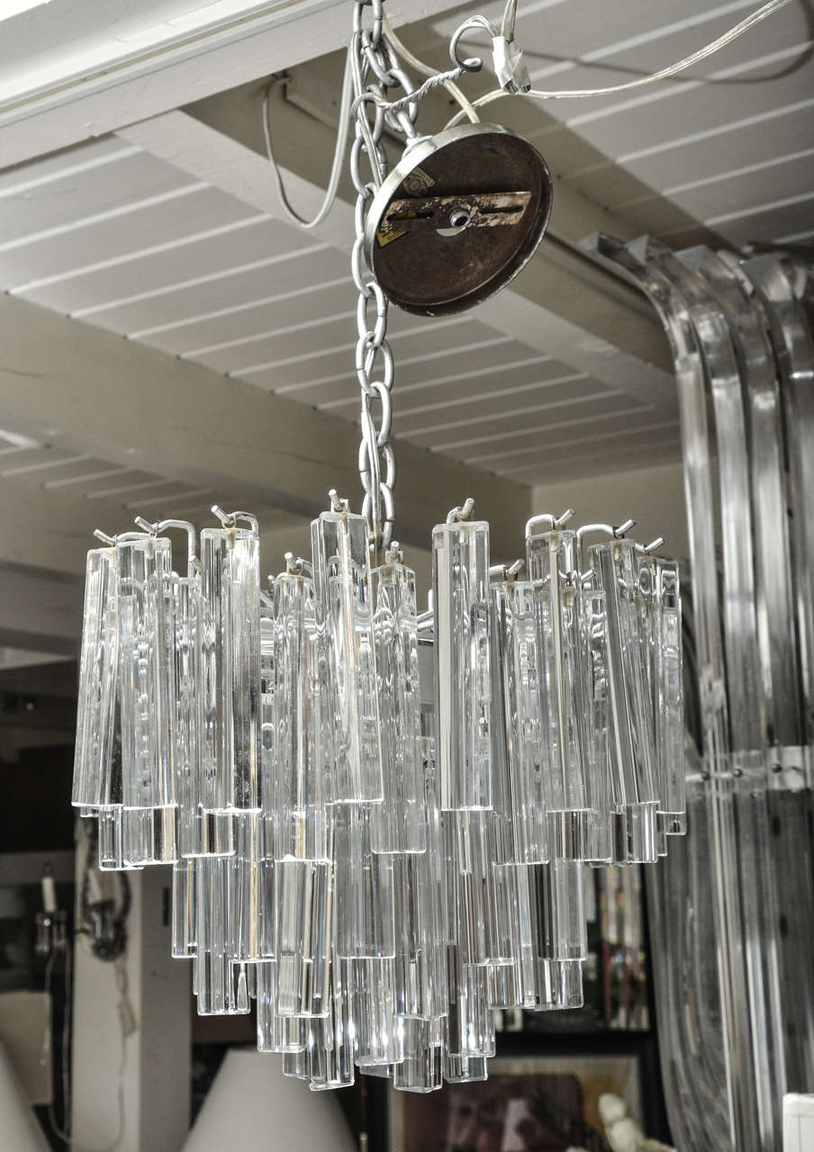 Mid-Century Chandelier with Glass Prisms For Sale 1