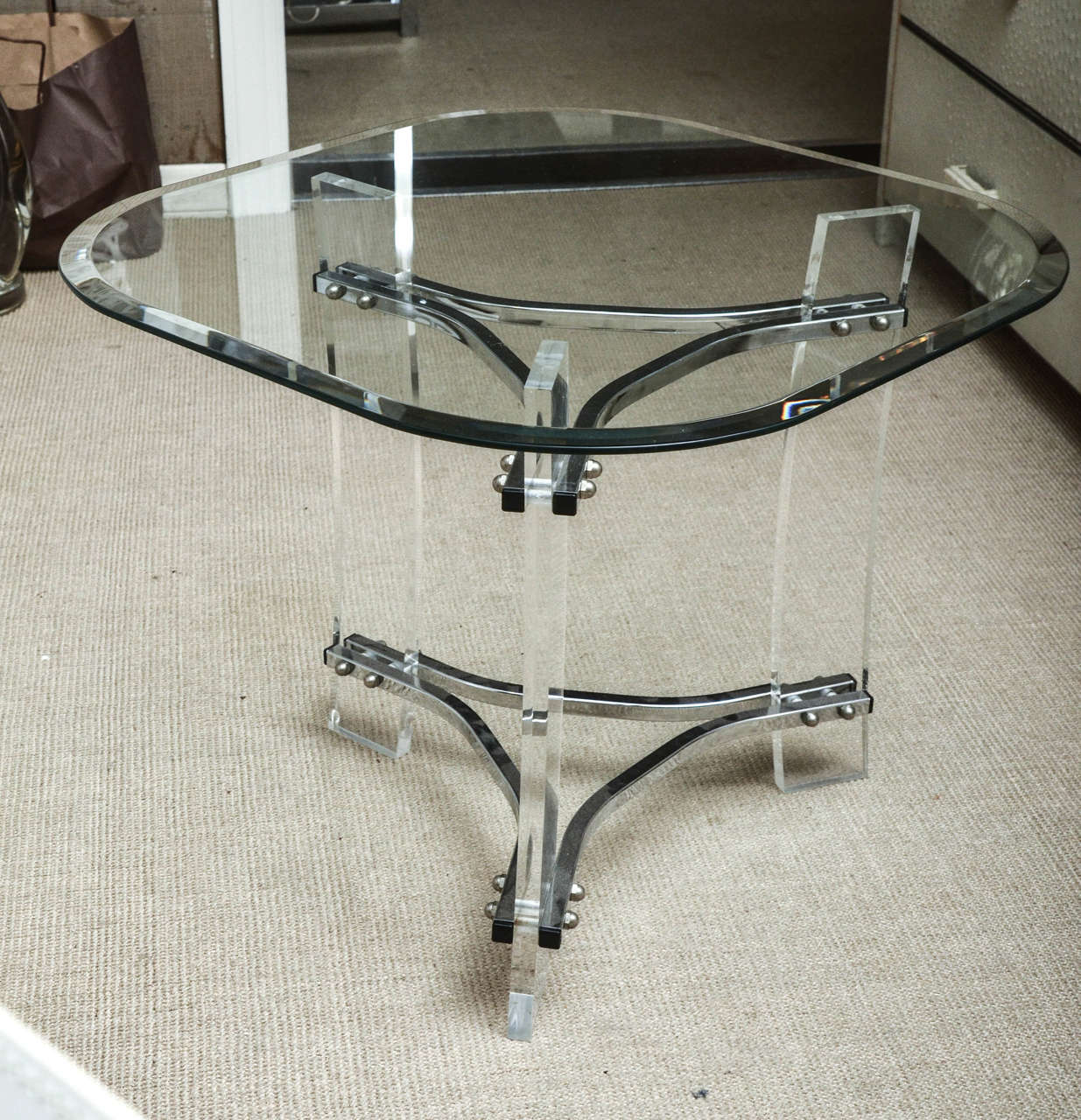 Charles Hollis Jones Mid-Century Lucite occasional table with beveled glass top.