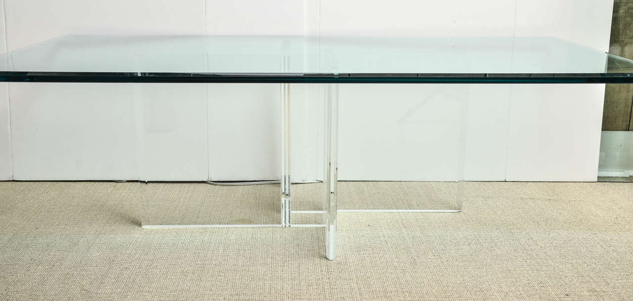 Mid-Century Cocktail Table with Beveled Glass Top and Lucite Base