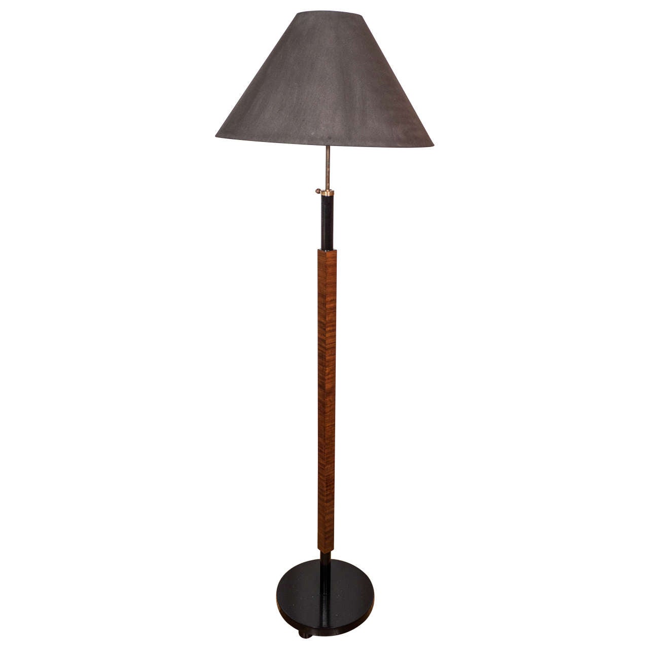 Spectacular French Art Deco Chrome And Wood Torchiere Floor Lamp. at