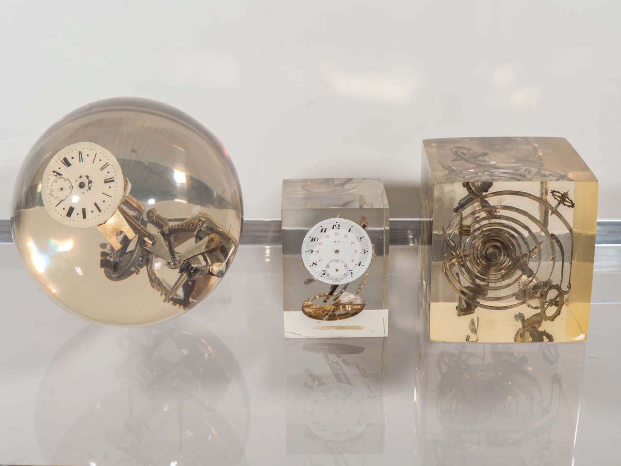 Set of Three Objects with Clock Parts by Pierre Giraudon, France, circa 1960