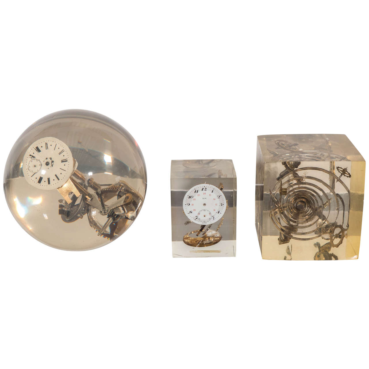 Set of Three Objects with Clock Parts by Pierre Giraudon, France circa 1960