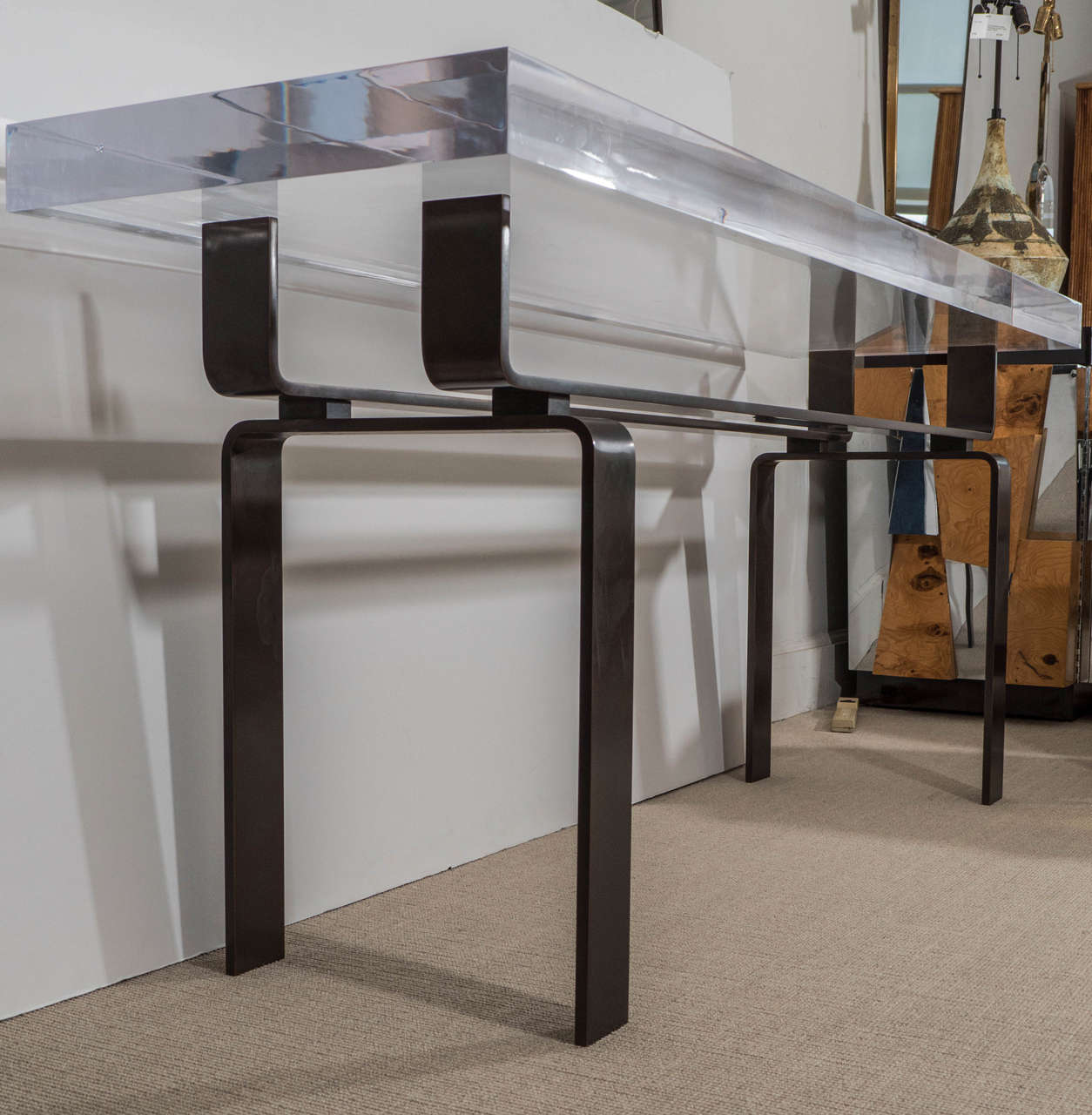 Contemporary Limited Edition Lucite and Statuary Bronze Custom Designed Console Table For Sale
