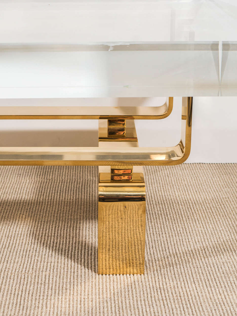 Modern Limited Edition Lucite and Polished Bronze Custom Designed Cocktail Table For Sale