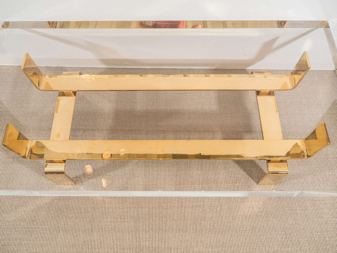 Contemporary Limited Edition Lucite and Polished Bronze Custom Designed Cocktail Table For Sale