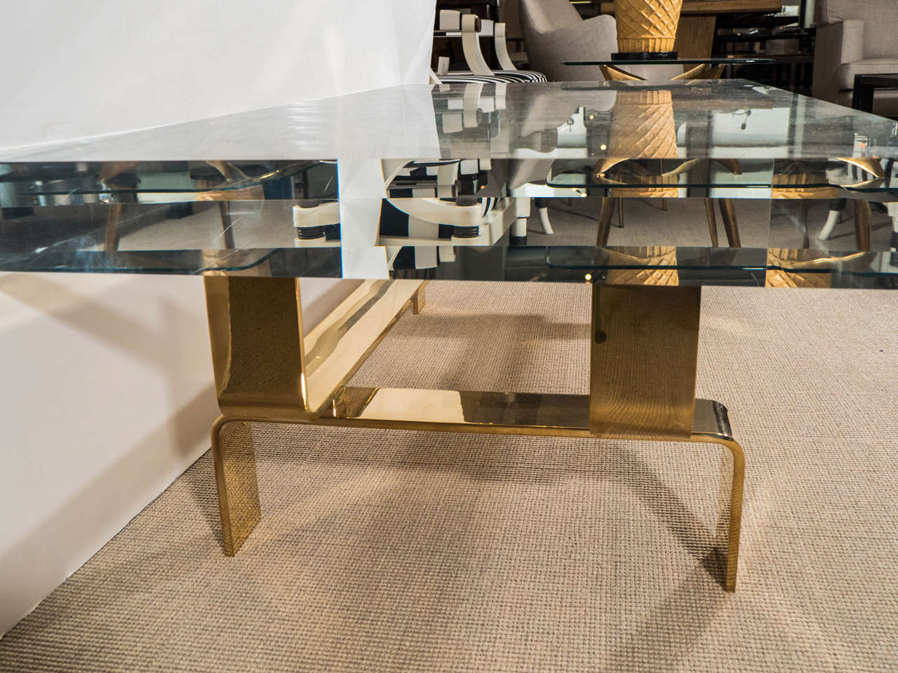 Limited Edition Lucite and Polished Bronze Custom Designed Cocktail Table For Sale 1