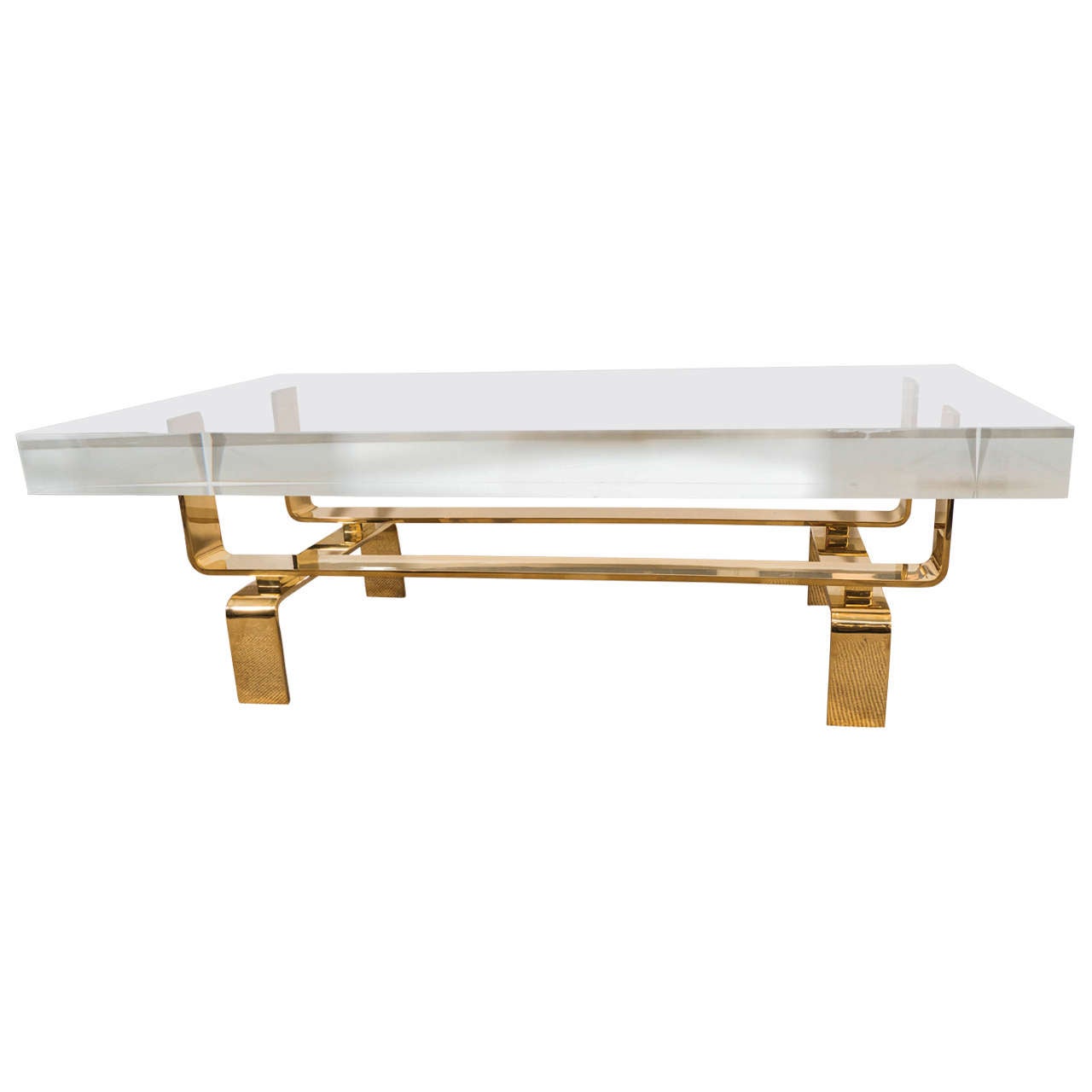 Limited Edition Lucite and Polished Bronze Custom Designed Cocktail Table For Sale